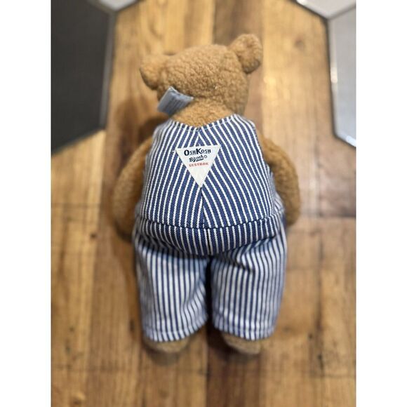 Eden OshKosh Teddy Bear Plush in Striped Overalls 11" EUC Stuffy Vintage CUTE - Picture 3 of 6